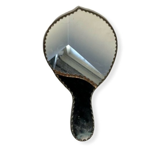 Vintage Stained Glass Hand Vanity Mirror Tulip green yellow Calla lily Black - Picture 3 of 5